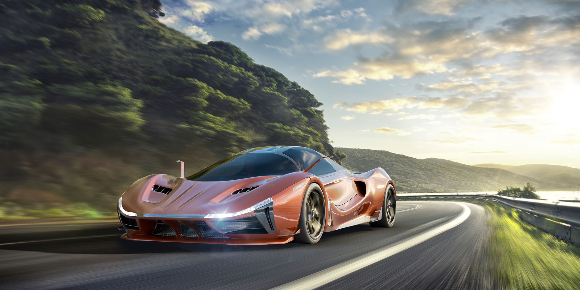 Sports Car on Coastal Road